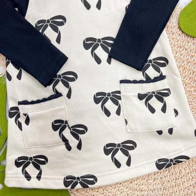 Conj. Blusa Manga Longa Ribana e Salopete de Moletom Laços - Preto e Areia